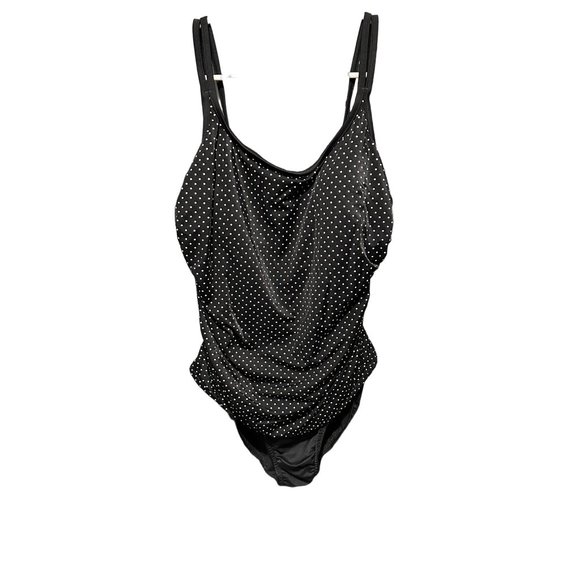 Miraclesuit Bathing Suit Size 10L or 10 Long Torso Black White Dots - Picture 1 of 5